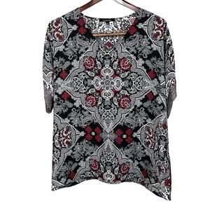 Relativity Blouse Women's Size M Floral V-Neck Short Sleeve Multicolor Casual